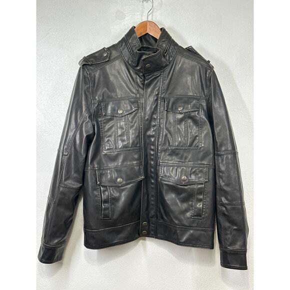 Levi’s Faux Leather Moto Trucker Jacket M Heavyweight 4 Pockets Mock Collar